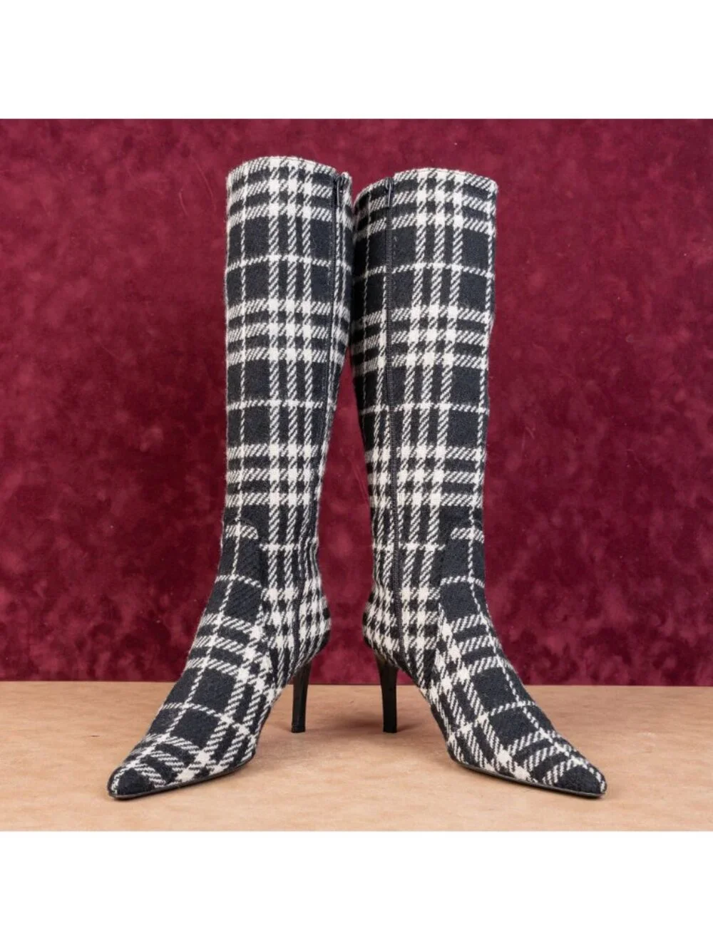 Burberry Women Twed Wool Pointy Toe Fashion Heel Knee Boots sz 11US EUR41 - Picture 2 of 9
